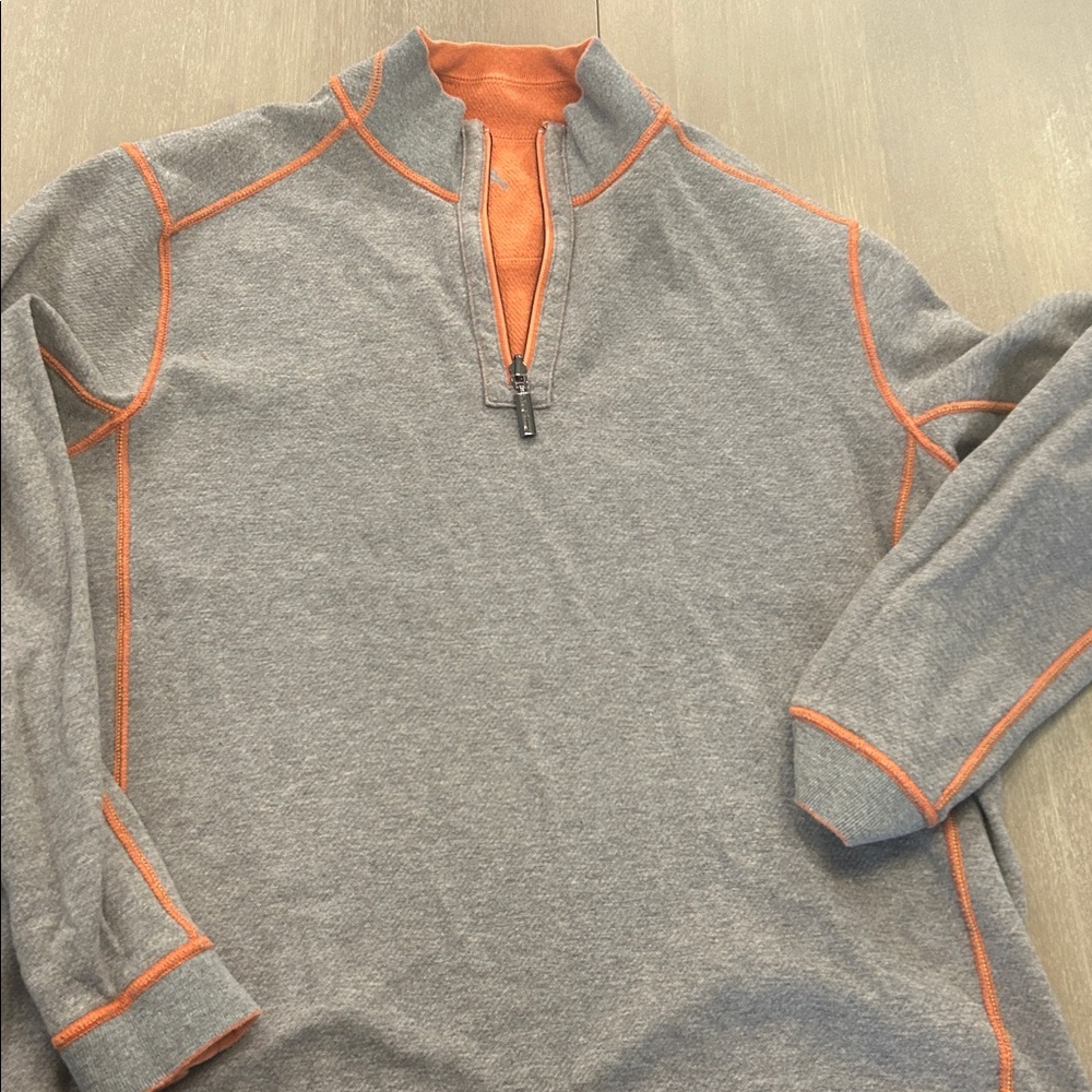 Tommy bahama Men's gray / Orange Half-Zip Sweater reversible gray